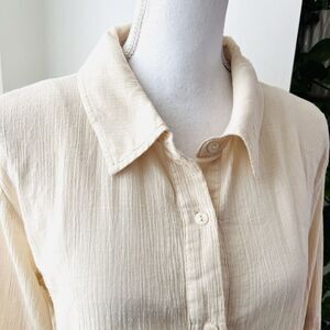 Easel Cream Linen Feel Soft Lightweight 100% Cotton Blouse - Womens Small